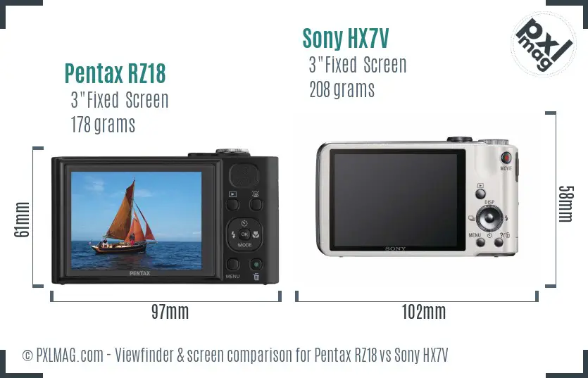 Pentax RZ18 vs Sony HX7V Screen and Viewfinder comparison