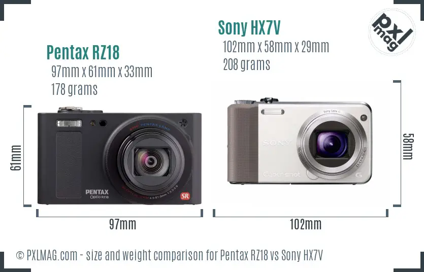 Pentax RZ18 vs Sony HX7V size comparison