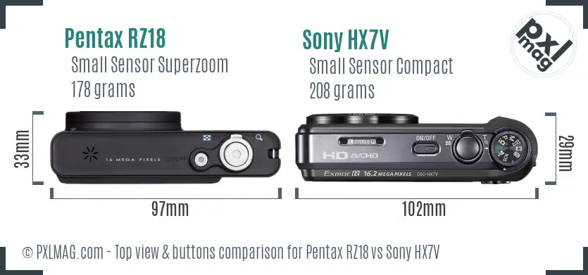 Pentax RZ18 vs Sony HX7V top view buttons comparison