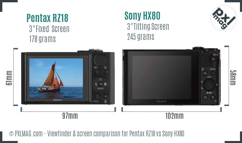 Pentax RZ18 vs Sony HX80 Screen and Viewfinder comparison