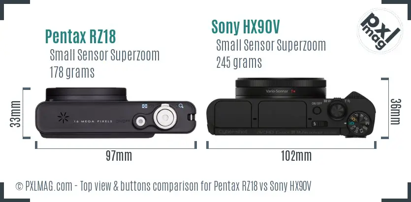 Pentax RZ18 vs Sony HX90V top view buttons comparison