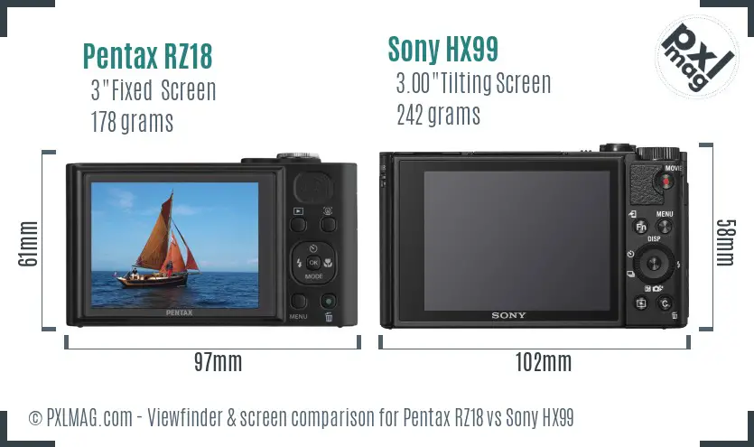 Pentax RZ18 vs Sony HX99 Screen and Viewfinder comparison