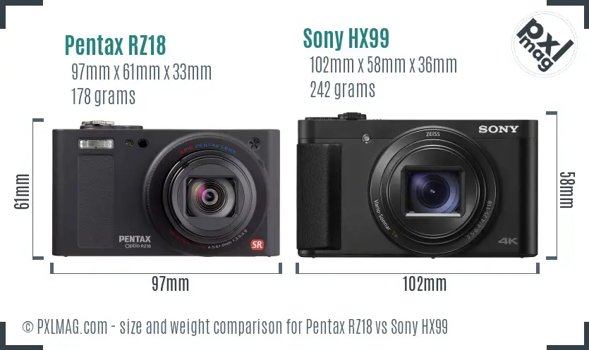 Pentax RZ18 vs Sony HX99 size comparison