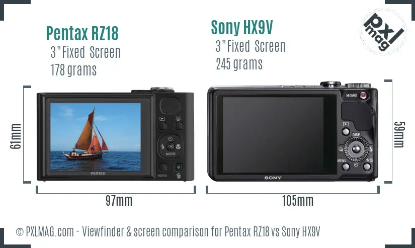 Pentax RZ18 vs Sony HX9V Screen and Viewfinder comparison