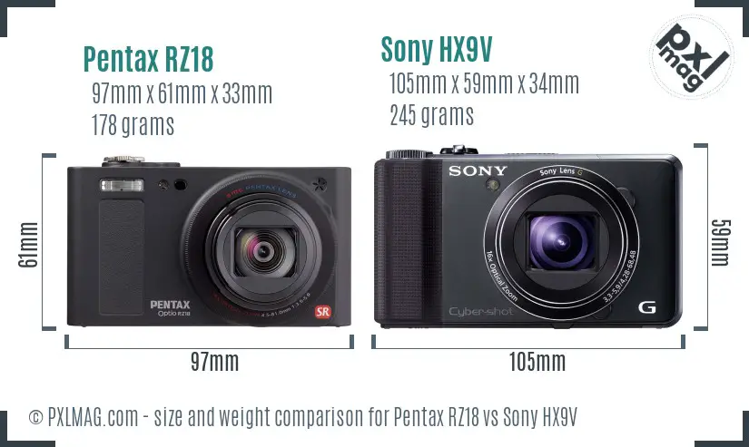 Pentax RZ18 vs Sony HX9V size comparison