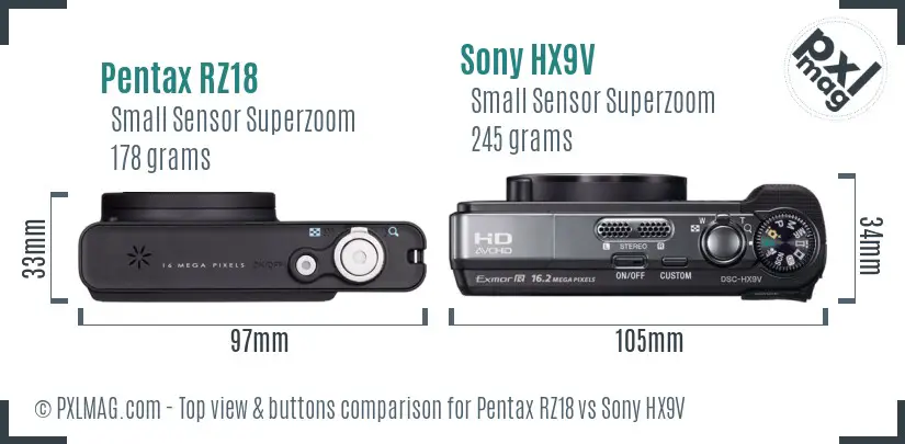 Pentax RZ18 vs Sony HX9V top view buttons comparison