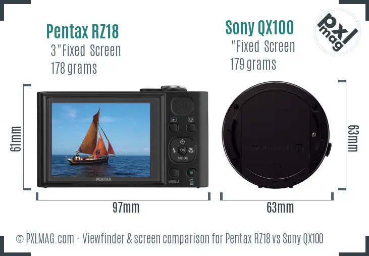 Pentax RZ18 vs Sony QX100 Screen and Viewfinder comparison