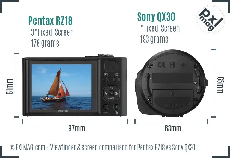 Pentax RZ18 vs Sony QX30 Screen and Viewfinder comparison Pentax RZ18 vs Sony QX30 Screen and Viewfinder comparison