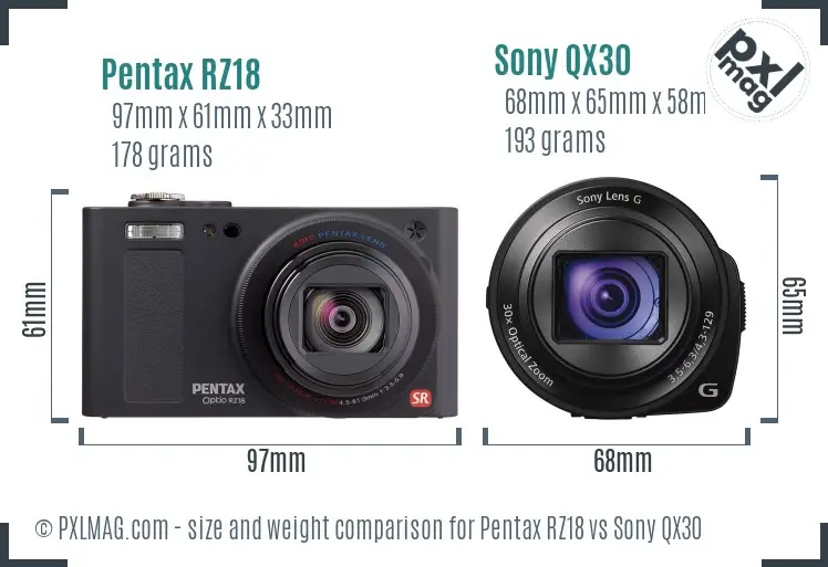 Pentax RZ18 vs Sony QX30 size comparison Pentax RZ18 vs Sony QX30 size comparison