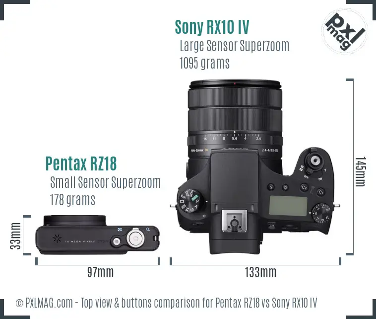 Pentax RZ18 vs Sony RX10 IV top view buttons comparison