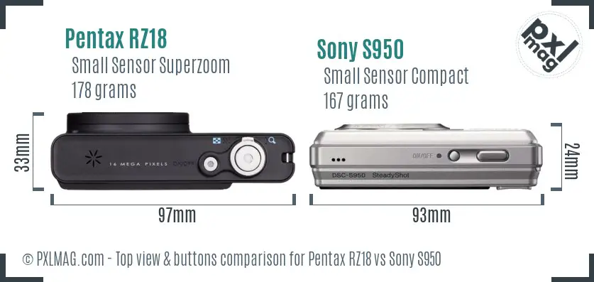 Pentax RZ18 vs Sony S950 top view buttons comparison