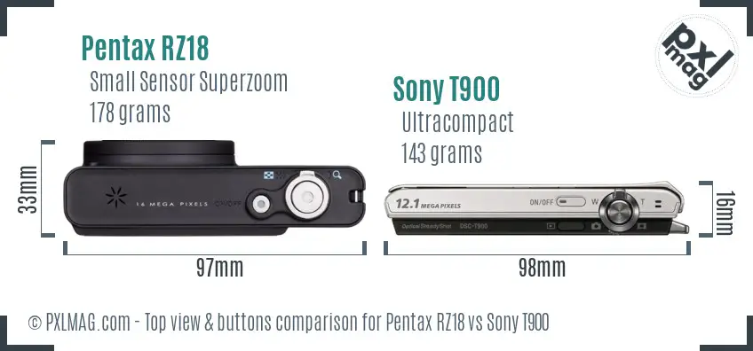 Pentax RZ18 vs Sony T900 top view buttons comparison