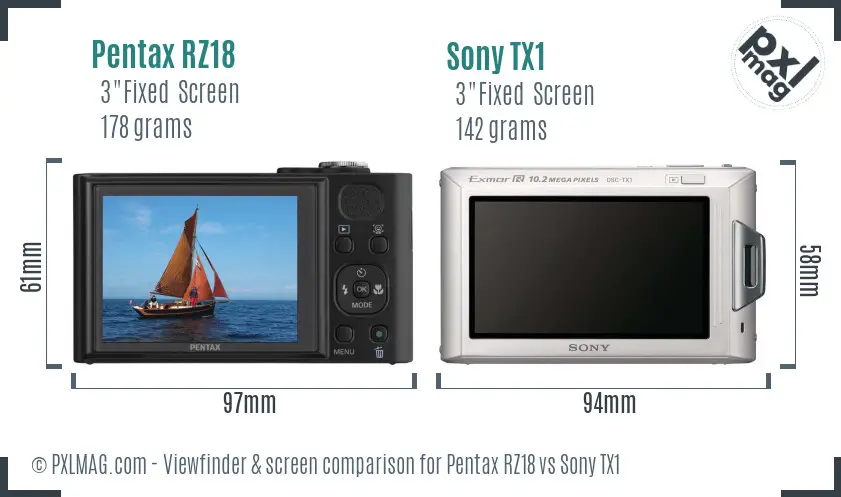 Pentax RZ18 vs Sony TX1 Screen and Viewfinder comparison Pentax RZ18 vs Sony TX1 Screen and Viewfinder comparison