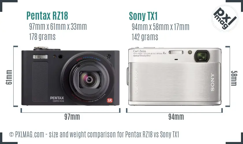 Pentax RZ18 vs Sony TX1 size comparison Pentax RZ18 vs Sony TX1 size comparison