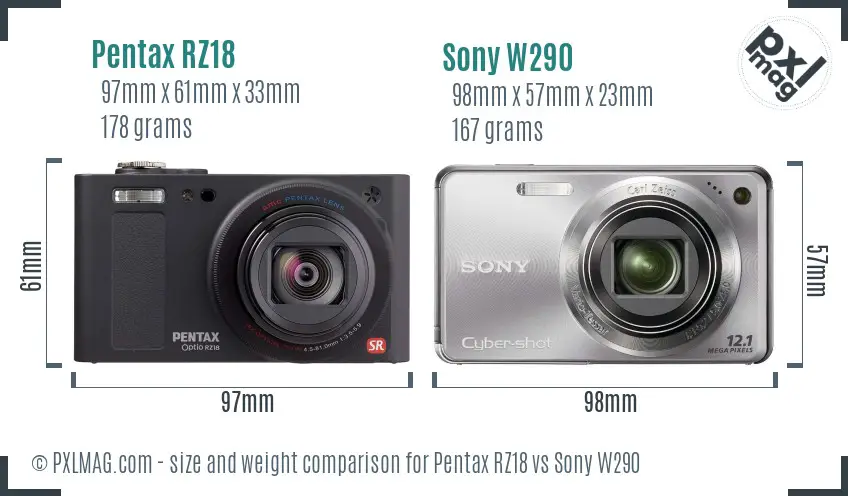 Pentax RZ18 vs Sony W290 size comparison Pentax RZ18 vs Sony W290 size comparison