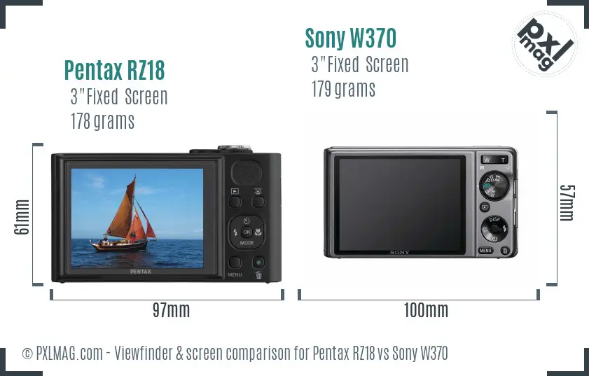 Pentax RZ18 vs Sony W370 Screen and Viewfinder comparison