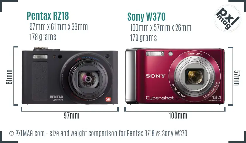 Pentax RZ18 vs Sony W370 size comparison