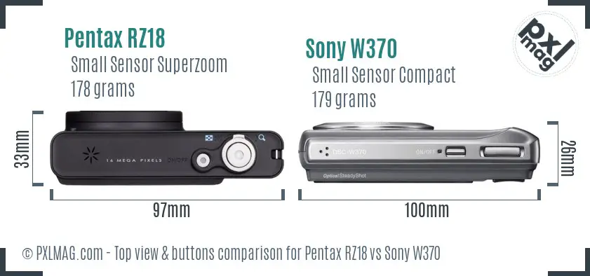 Pentax RZ18 vs Sony W370 top view buttons comparison