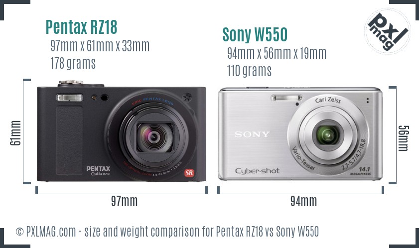 Pentax RZ18 vs Sony W550 size comparison