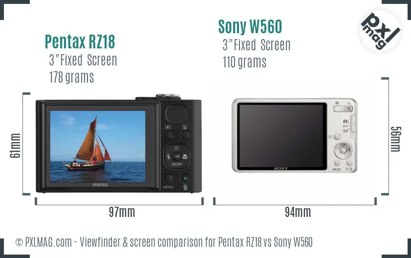 Pentax RZ18 vs Sony W560 Screen and Viewfinder comparison