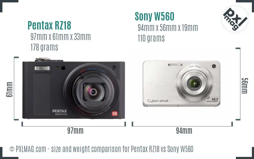 Pentax RZ18 vs Sony W560 size comparison