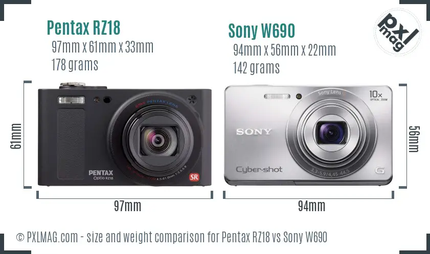 Pentax RZ18 vs Sony W690 size comparison