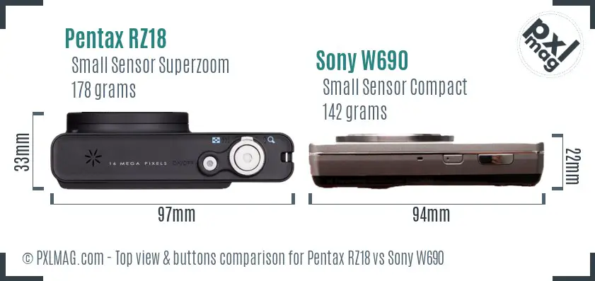 Pentax RZ18 vs Sony W690 top view buttons comparison