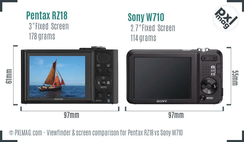 Pentax RZ18 vs Sony W710 Screen and Viewfinder comparison