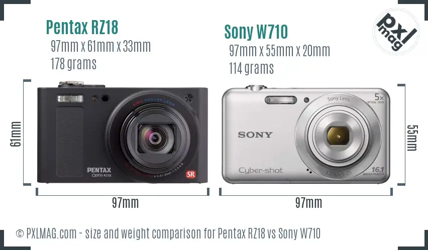 Pentax RZ18 vs Sony W710 size comparison