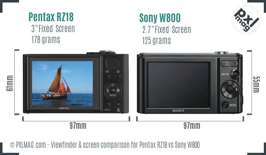 Pentax RZ18 vs Sony W800 Screen and Viewfinder comparison