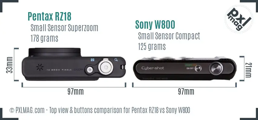 Pentax RZ18 vs Sony W800 top view buttons comparison