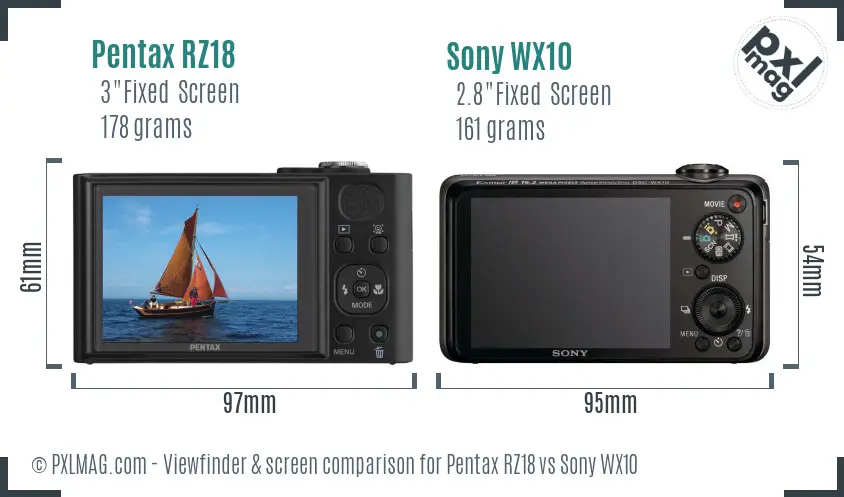 Pentax RZ18 vs Sony WX10 Screen and Viewfinder comparison