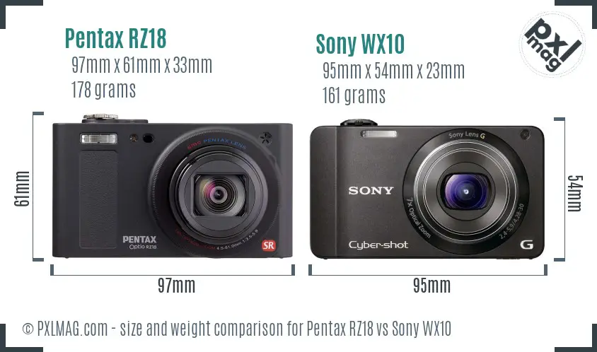 Pentax RZ18 vs Sony WX10 size comparison