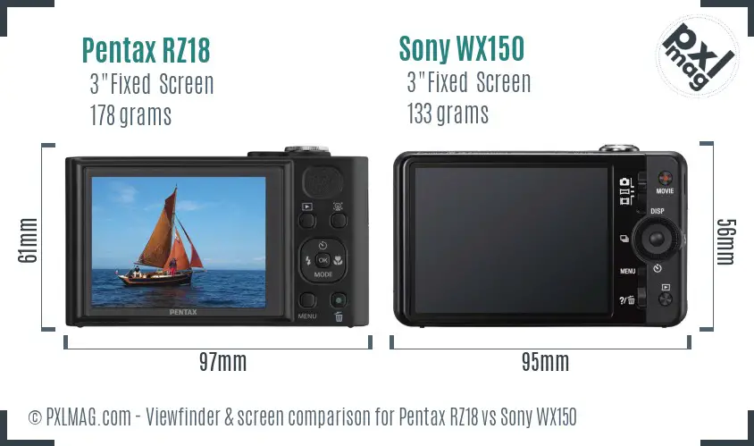 Pentax RZ18 vs Sony WX150 Screen and Viewfinder comparison