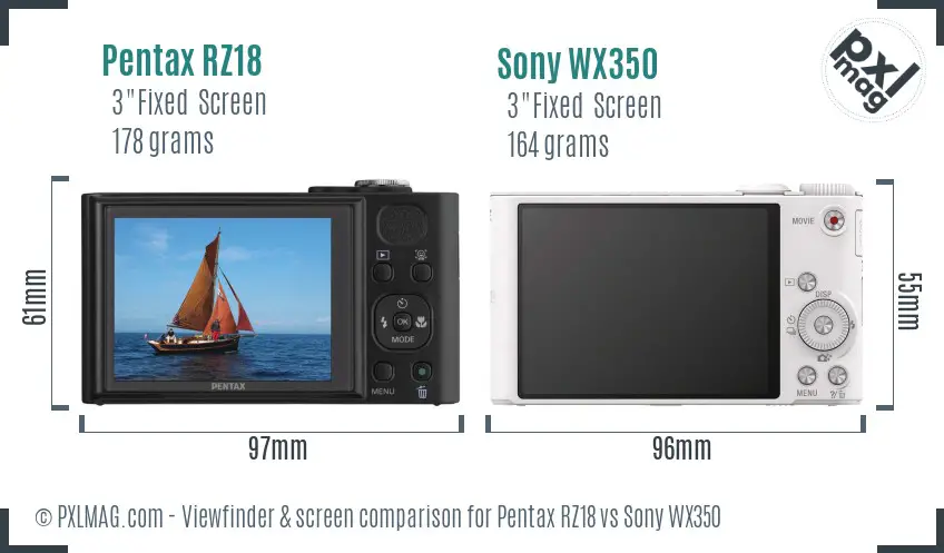 Pentax RZ18 vs Sony WX350 Screen and Viewfinder comparison