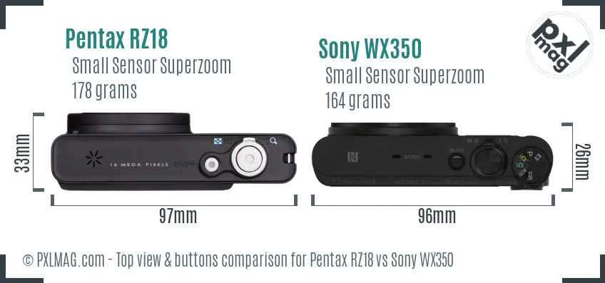 Pentax RZ18 vs Sony WX350 top view buttons comparison