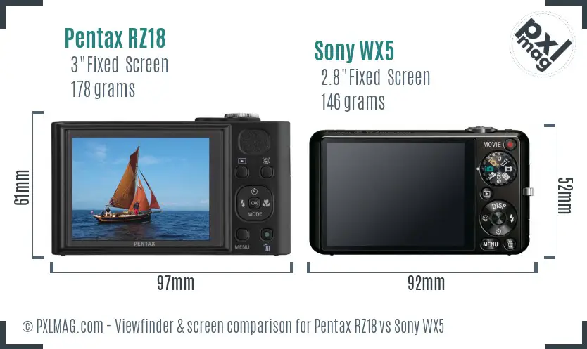 Pentax RZ18 vs Sony WX5 Screen and Viewfinder comparison