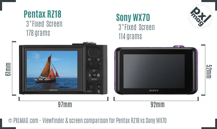 Pentax RZ18 vs Sony WX70 Screen and Viewfinder comparison Pentax RZ18 vs Sony WX70 Screen and Viewfinder comparison