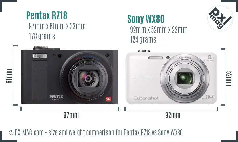 Pentax RZ18 vs Sony WX80 size comparison