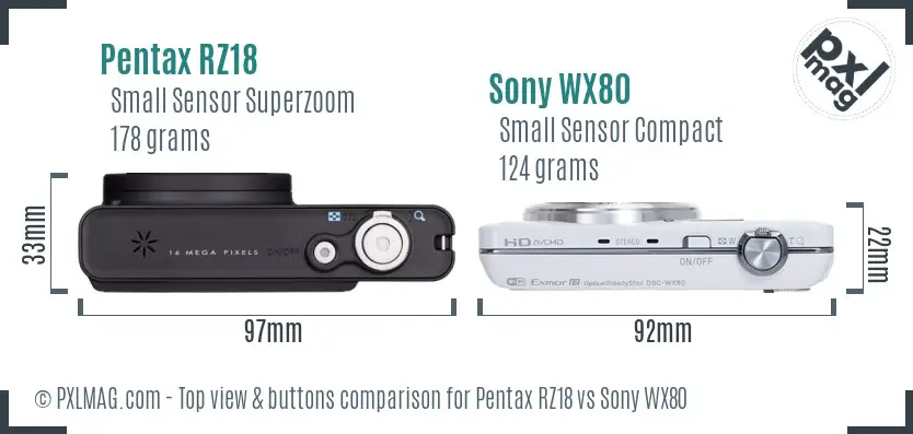 Pentax RZ18 vs Sony WX80 top view buttons comparison