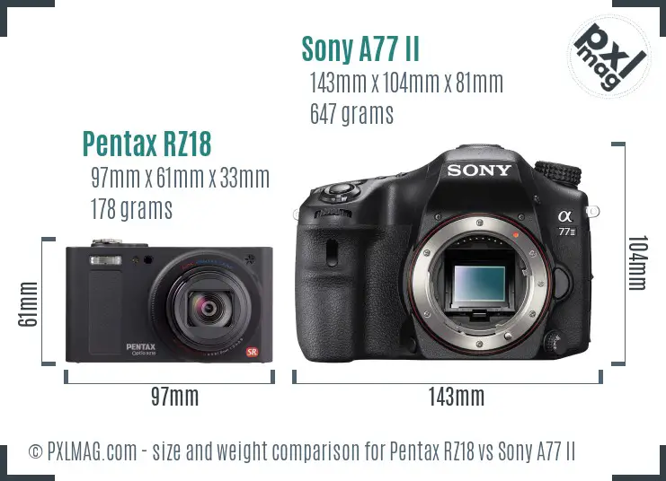 Pentax RZ18 vs Sony A77 II size comparison Pentax RZ18 vs Sony A77 II size comparison