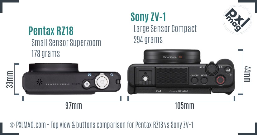Pentax RZ18 vs Sony ZV-1 top view buttons comparison