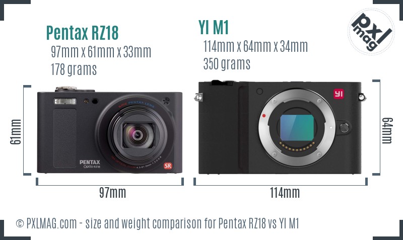 Pentax RZ18 vs YI M1 size comparison