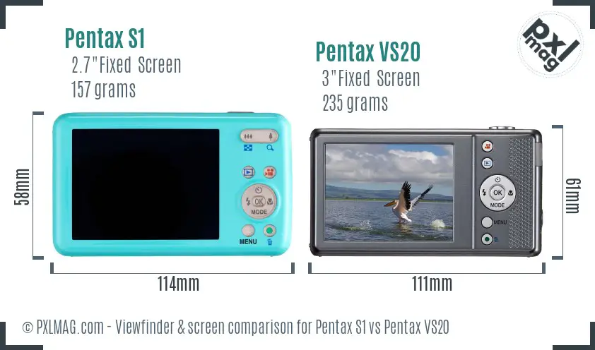Pentax S1 vs Pentax VS20 Screen and Viewfinder comparison