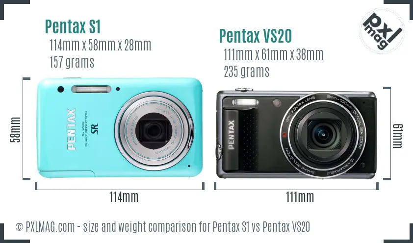 Pentax S1 vs Pentax VS20 size comparison
