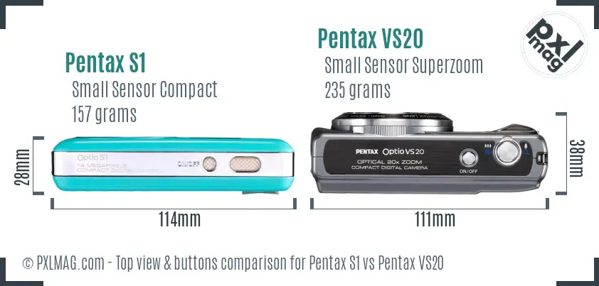 Pentax S1 vs Pentax VS20 top view buttons comparison