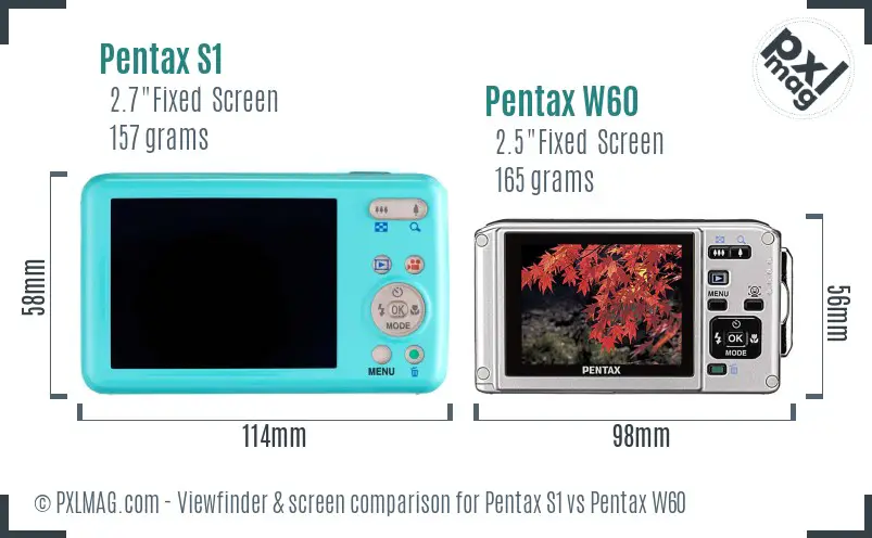 Pentax S1 vs Pentax W60 Screen and Viewfinder comparison