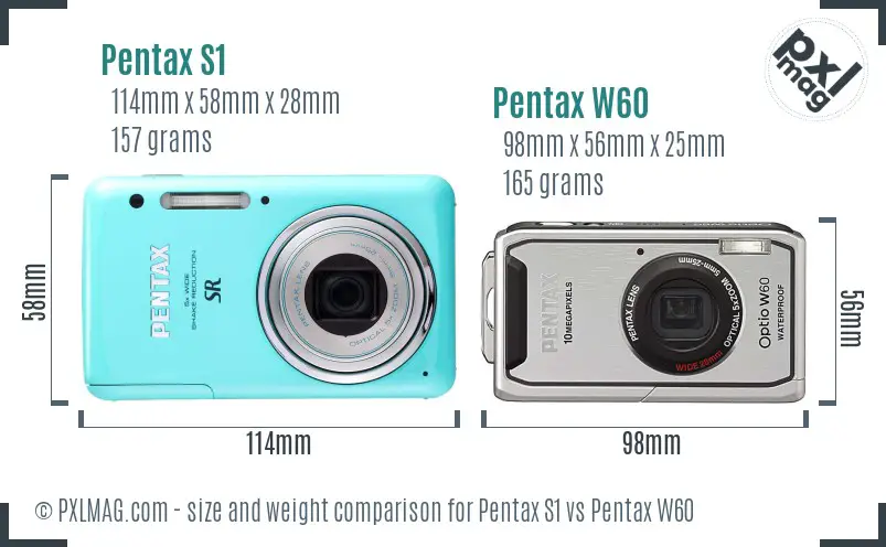 Pentax S1 vs Pentax W60 size comparison