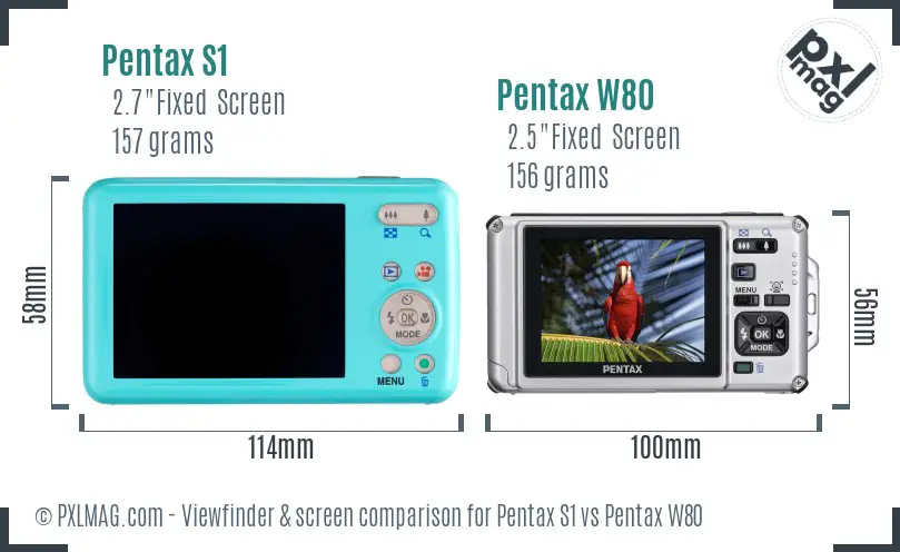 Pentax S1 vs Pentax W80 Screen and Viewfinder comparison