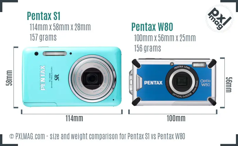Pentax S1 vs Pentax W80 size comparison
